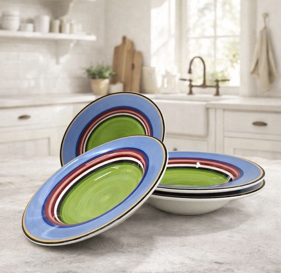 Vintage Salsa by Block 8 3/4” Rim Soup Bowls Multicolor Stripes Set of 4