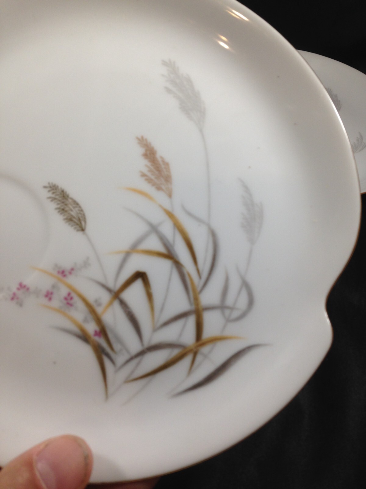 Set of 3 Summit Fine China Gold Trim Wheat Pattern Snack Plates