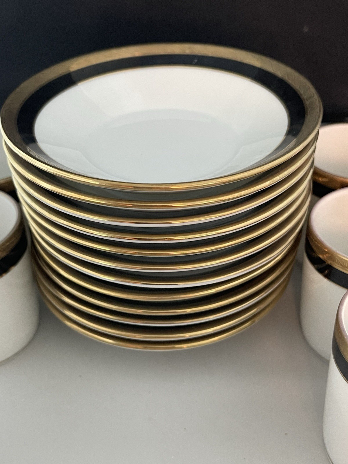 Set Of 4 Demitasse Cup & Saucer Palermo Black Gold RICHARD GINORI Italy Espresso