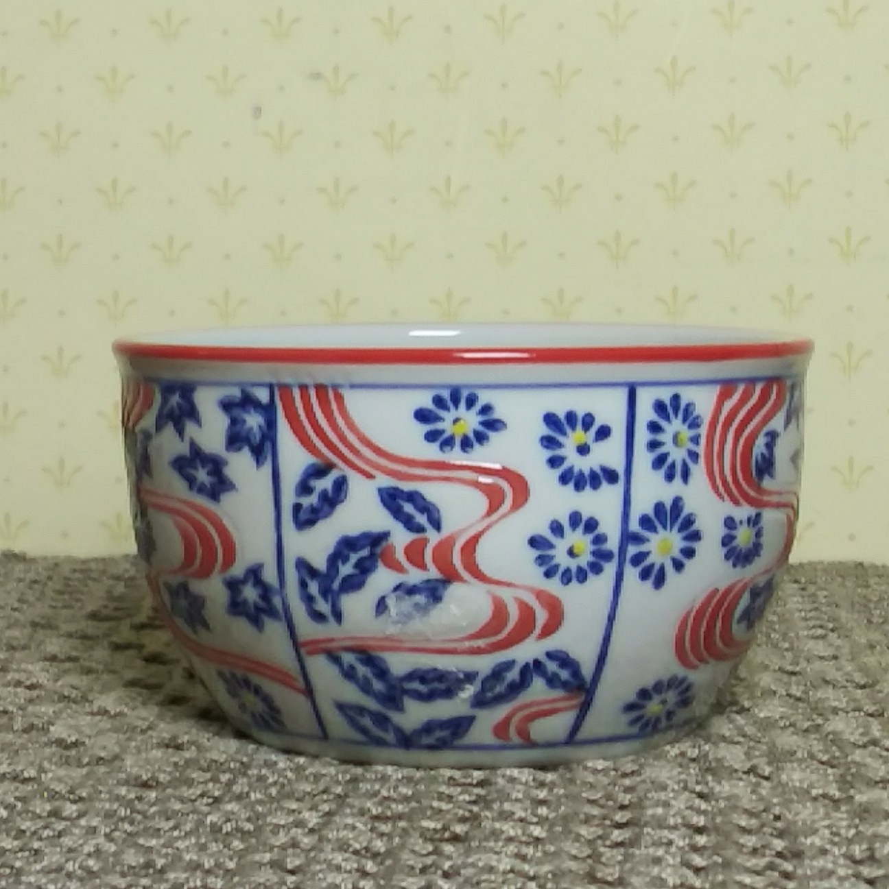 Yokohama Studio Miyabi Hand Painted Bowl 4″ Dish Red White Blue