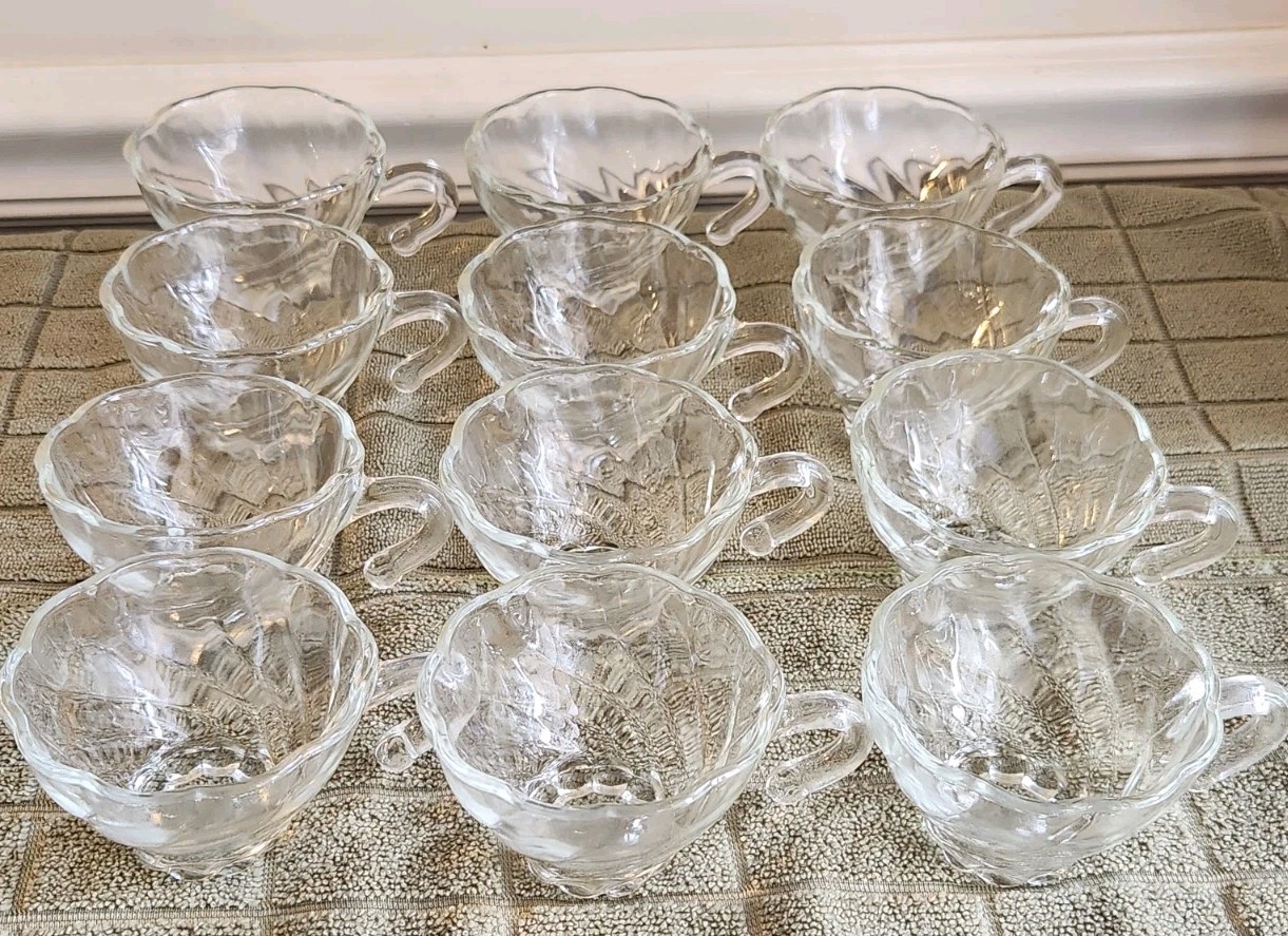 HAZEL ATLAS COLONIAL SWIRL Punch Bowl Set 12 CUPS, PUNCH BOWL + STAND