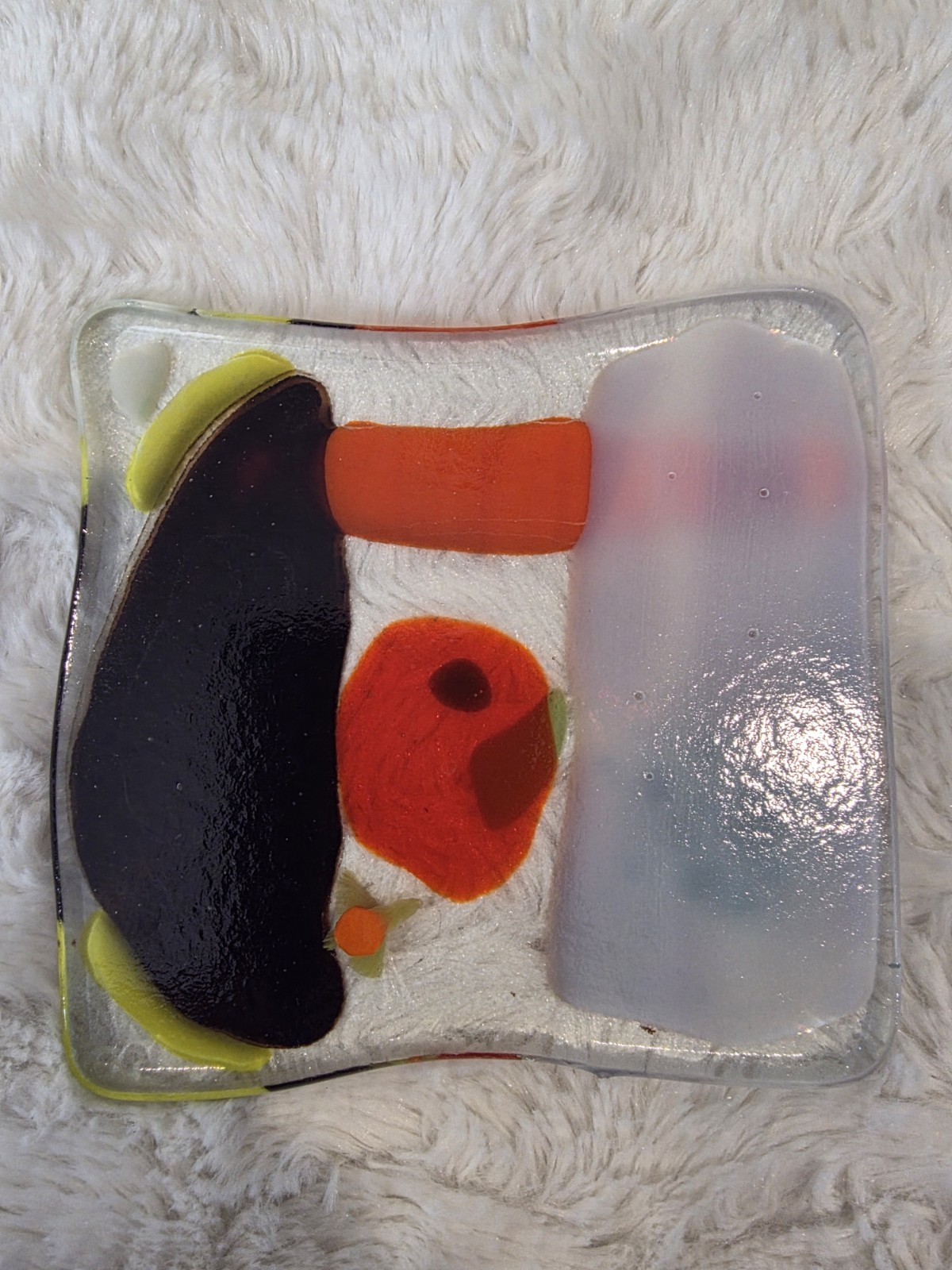 2pc Vintage Mid Century Fused Glass Abstract Art Squares