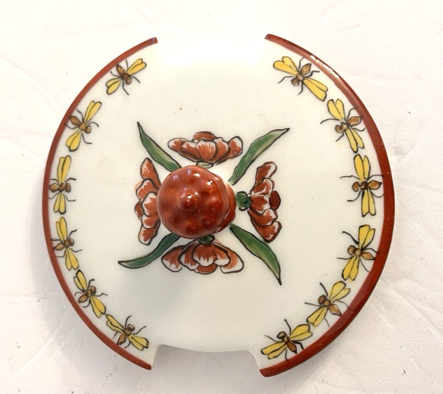 B & C Bernardaud & Cie Limoges Condiment Covered Bowl Plate Attached Floral Bee