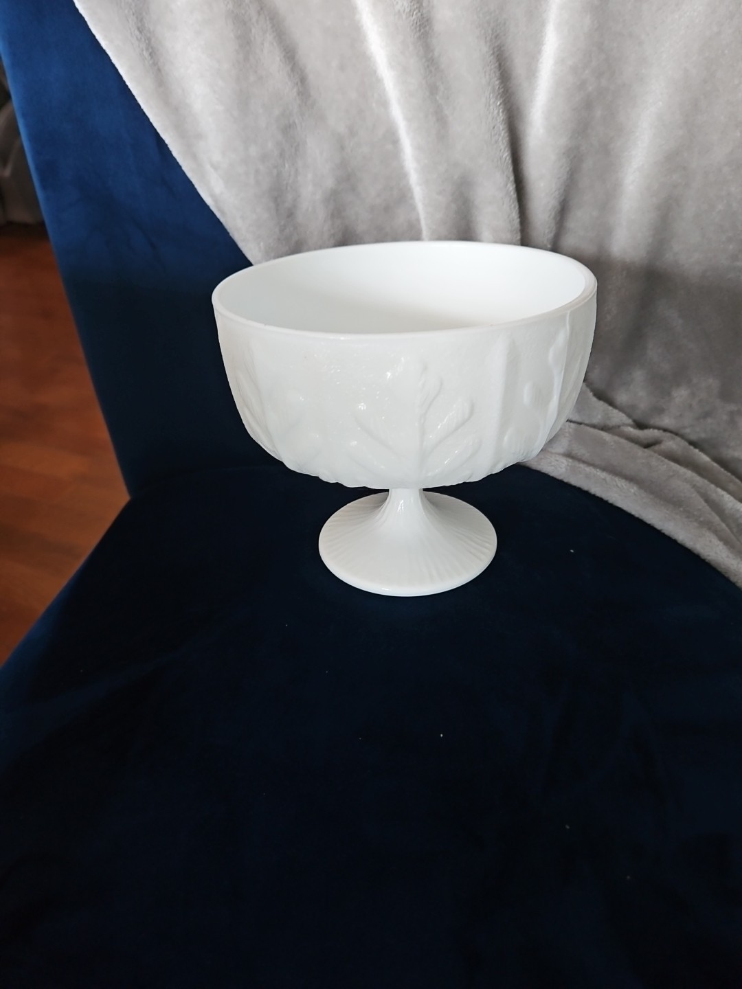 Vintage FTD 1975 Milk Glass Oak Leaf Compote Candy Dish 6” tall 5.5” diameter