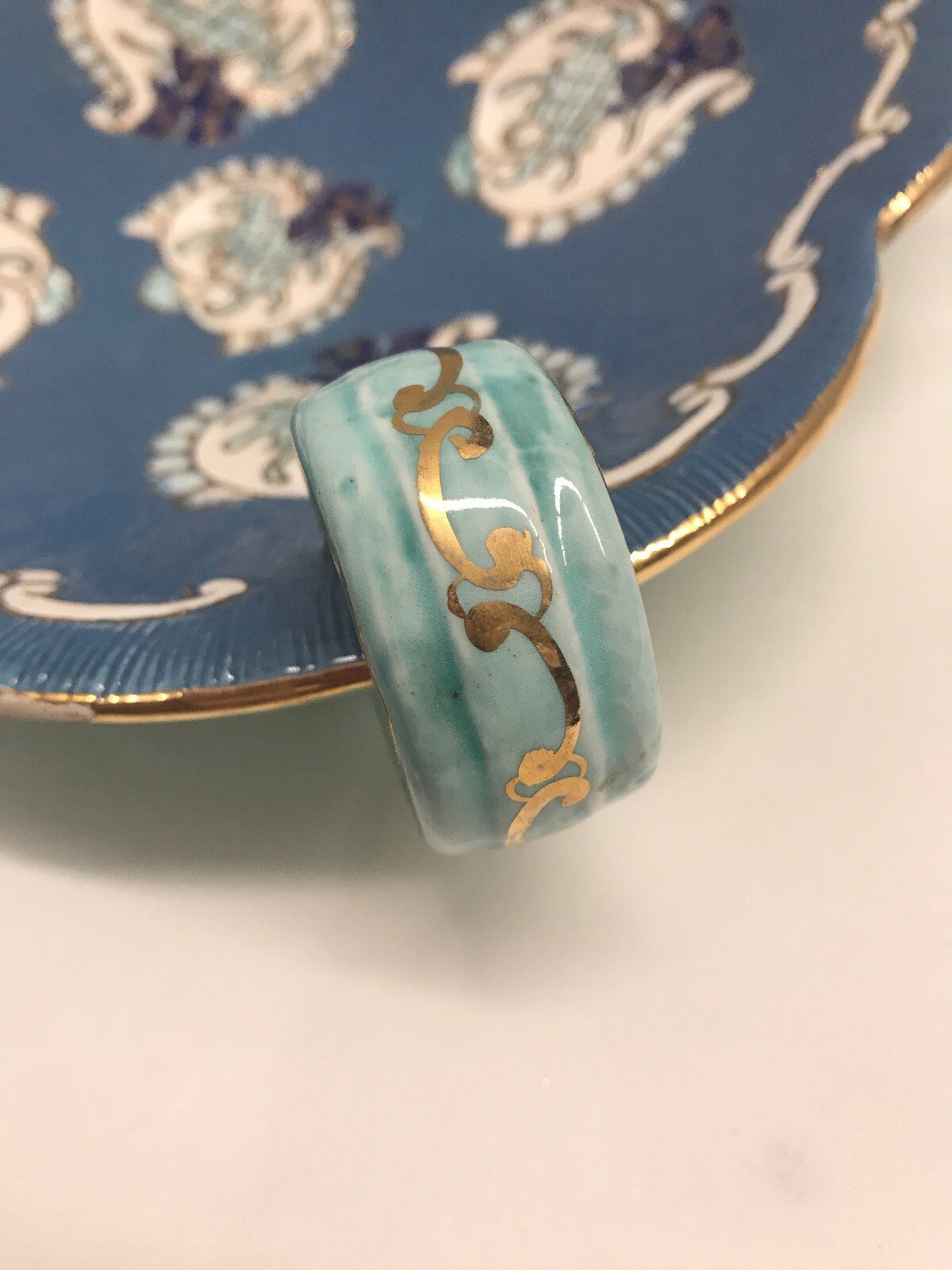 Deruta Bowl Italy Pottery Signed Numbered Blue Gold Leaf Chips On Edge 8”