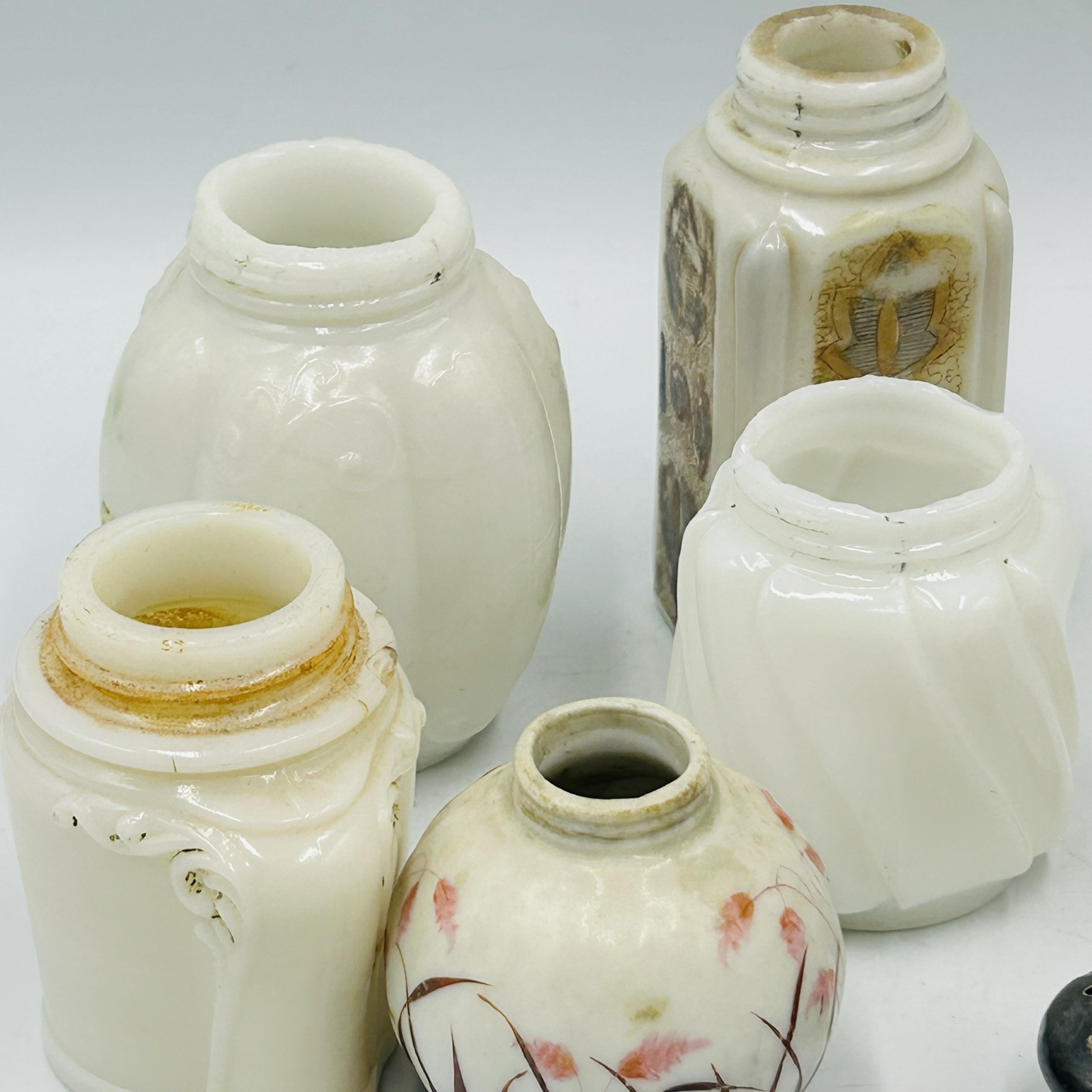 5 Antique Eapg Milk Glass Mixed Lot Salt Shakers