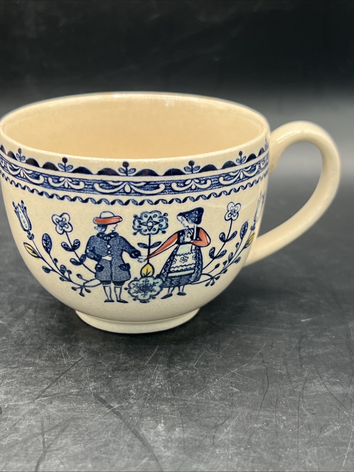 6 JOHNSON BROS Vtg Staffordshire Old Granite Hearts & Flowers Blue Grannycore
