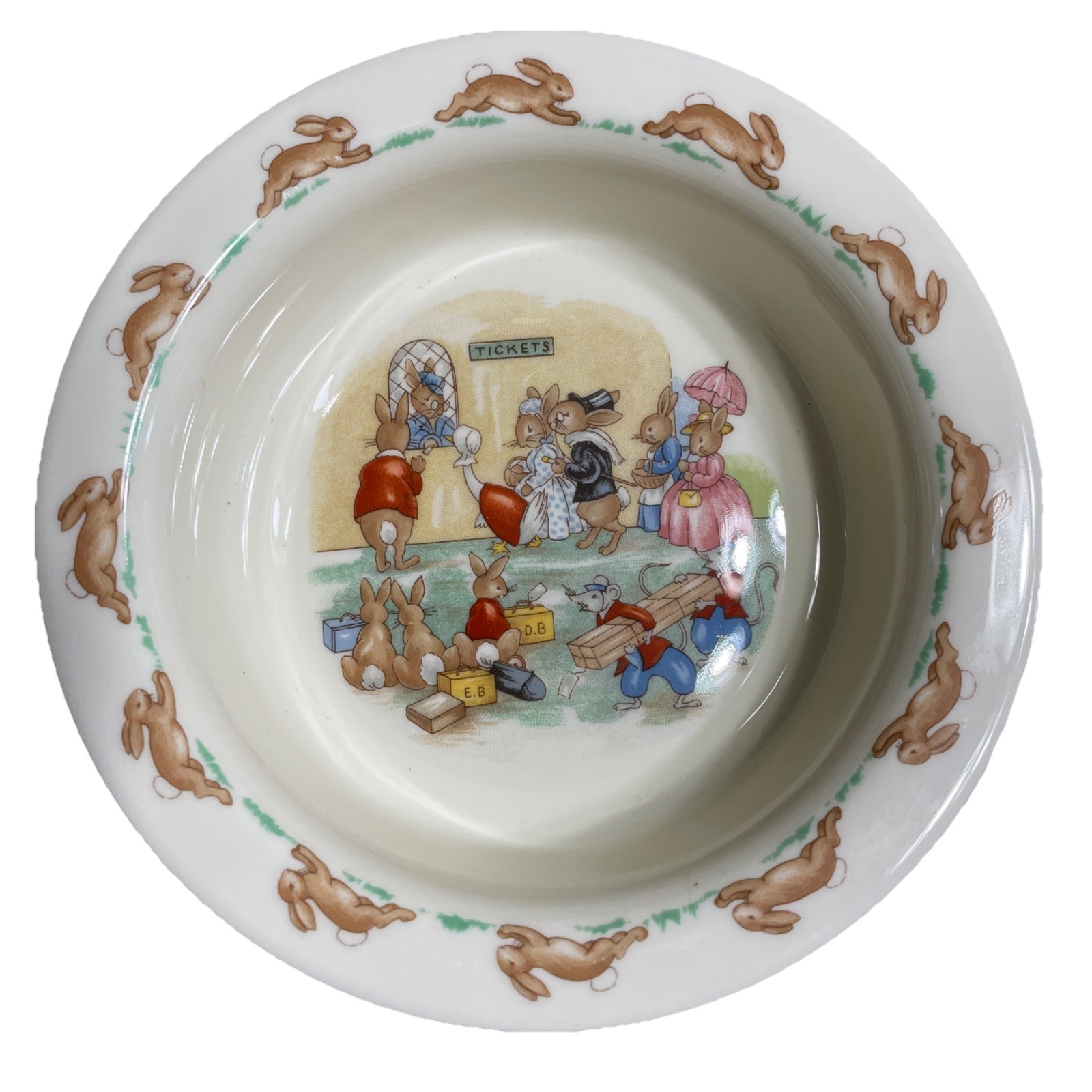 Royal Doulton England Bunnykins 1936 Bowl Train Station Fine China Tableware 6 “
