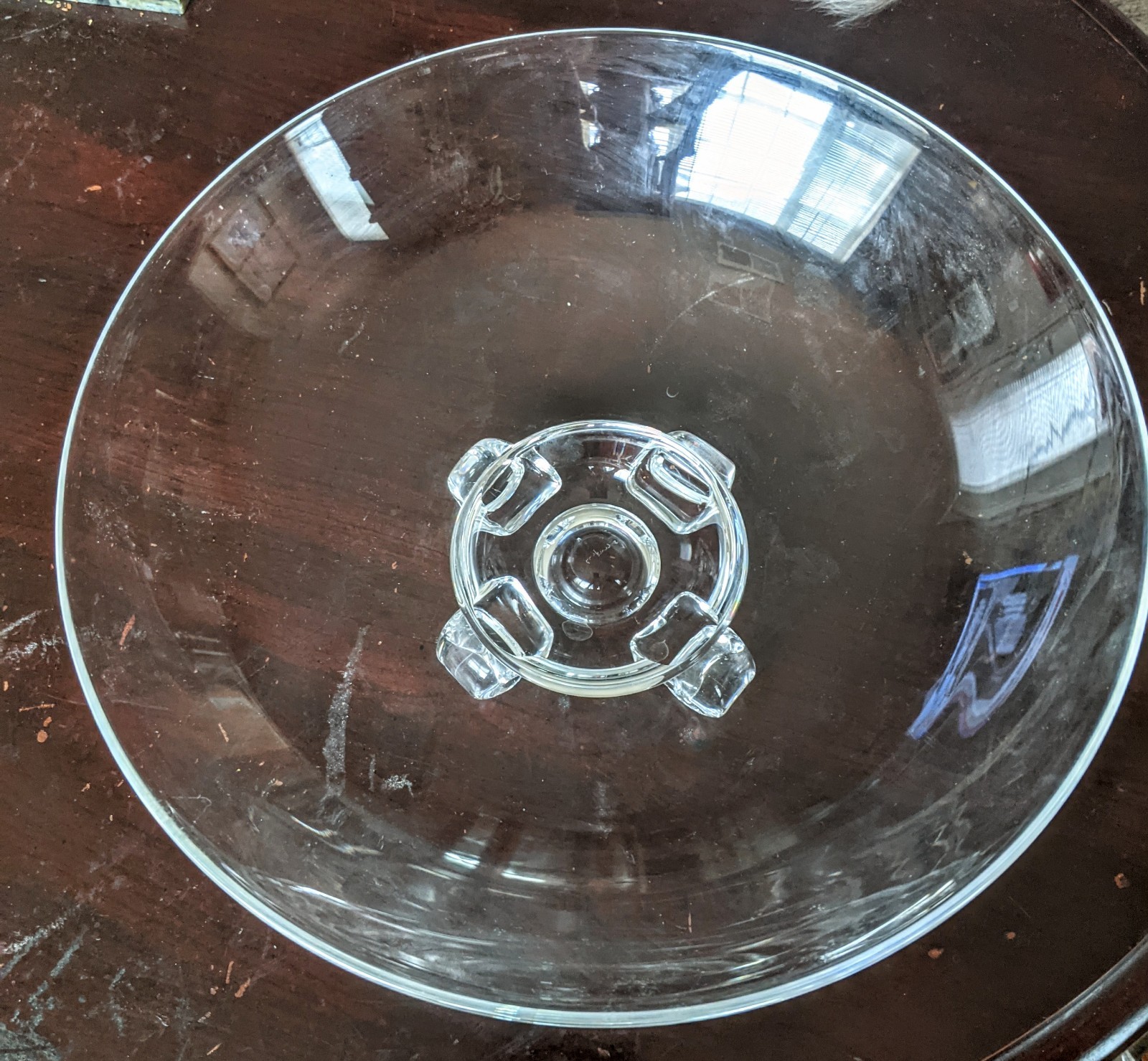 Vintage Steuben Art Glass Crystal Scroll Footed Bowl John Dreves Signed 11″