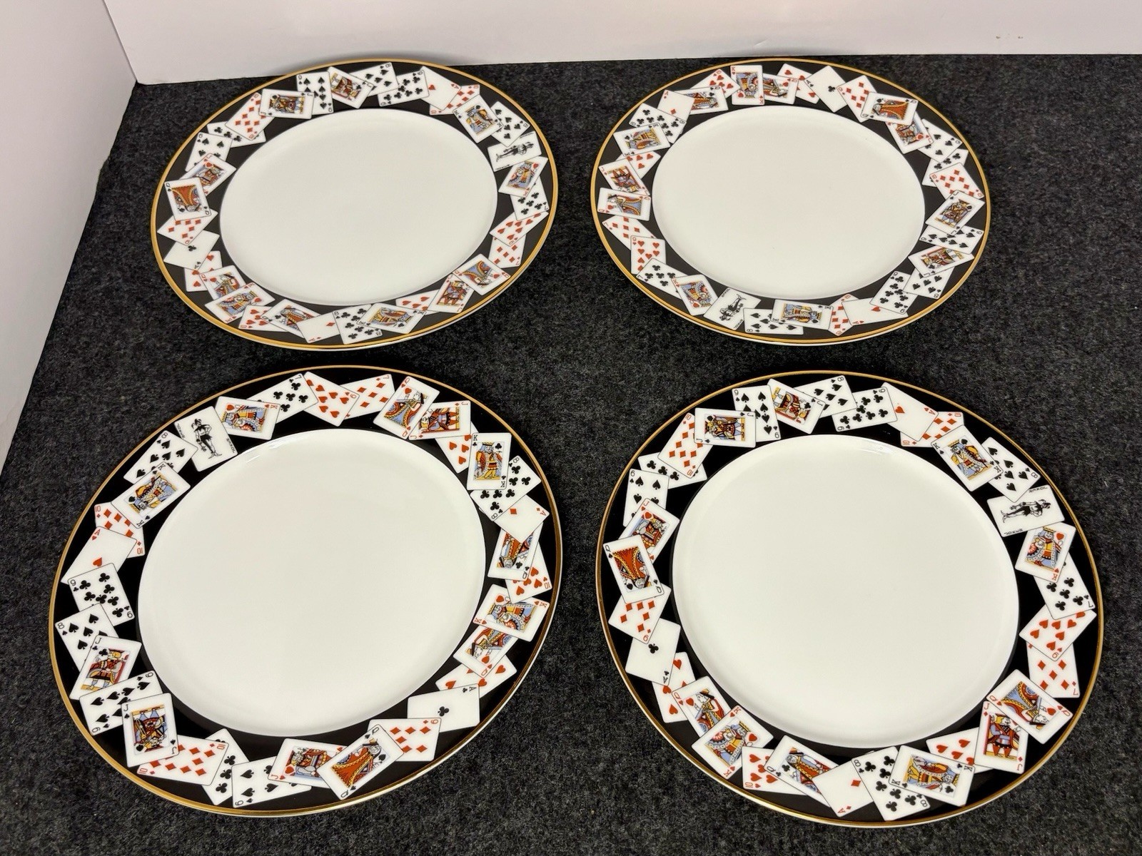 Set of Four Tiffany & Co Porcelain Playing Cards Salad Dessert Plate 7.75 In Dia