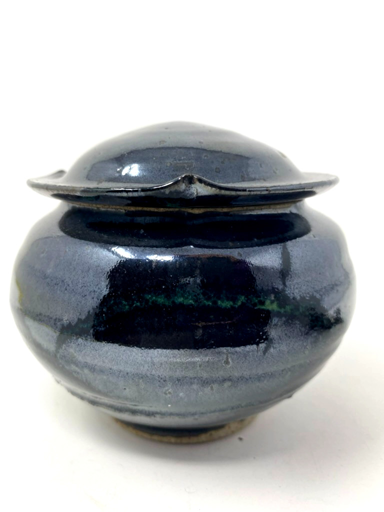 Handmade Studio Pottery Lidded Jar – High Fire Reduction Glaze – Blue Black Ston