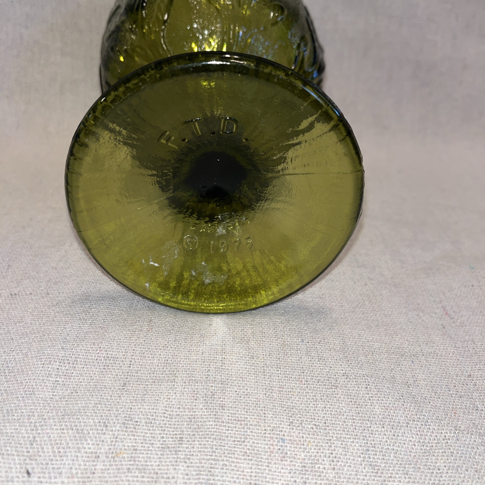 Vintage 1975 FTD Green Glass Compote Vase/Candy Dish Oak Leaf Design