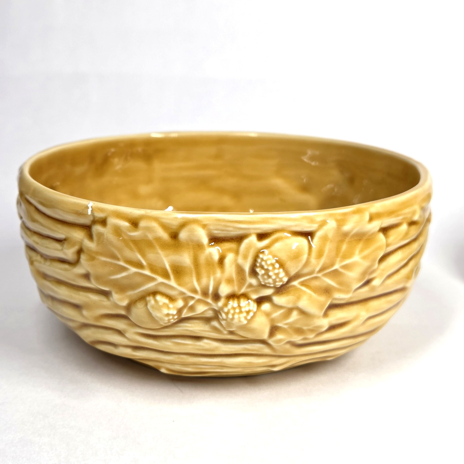 Bordallo Pinheiro Portugal Oak Leaf Gold Set of 3 Cereal Bowls 5.5″ EUC