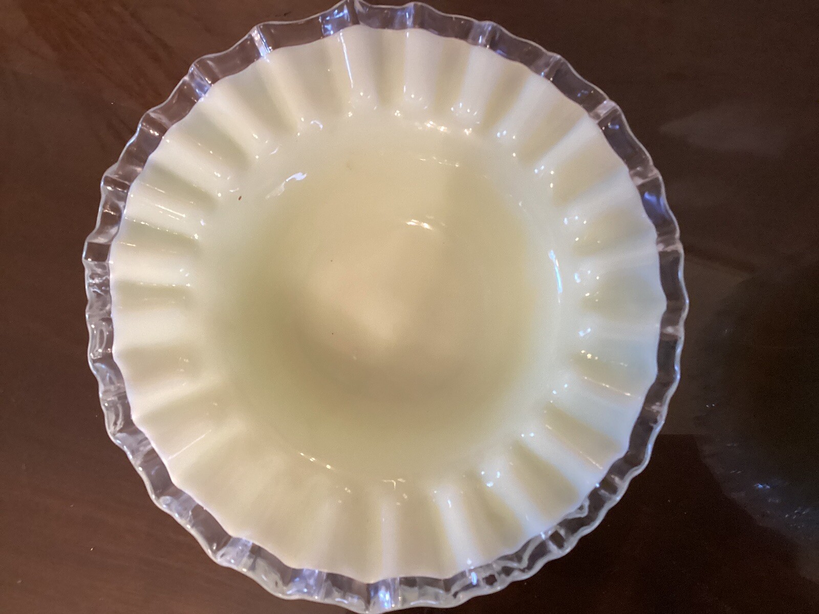 Fenton Glass Crested Opalescent Yellow /Green Pastel Milk Glass Bowls