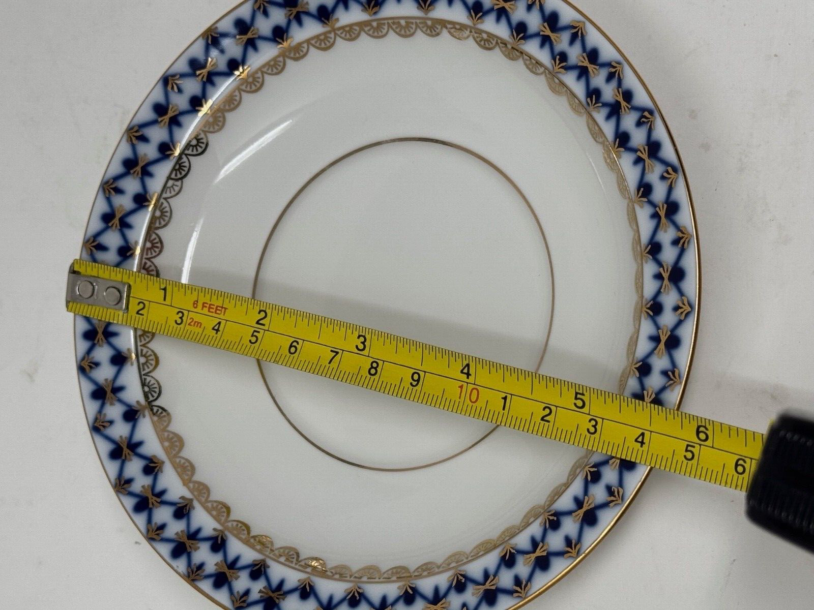 Lomonosov Imperial Porcelain Russian COBALT NET SOUP BOWL with SAUCER 4 NEW