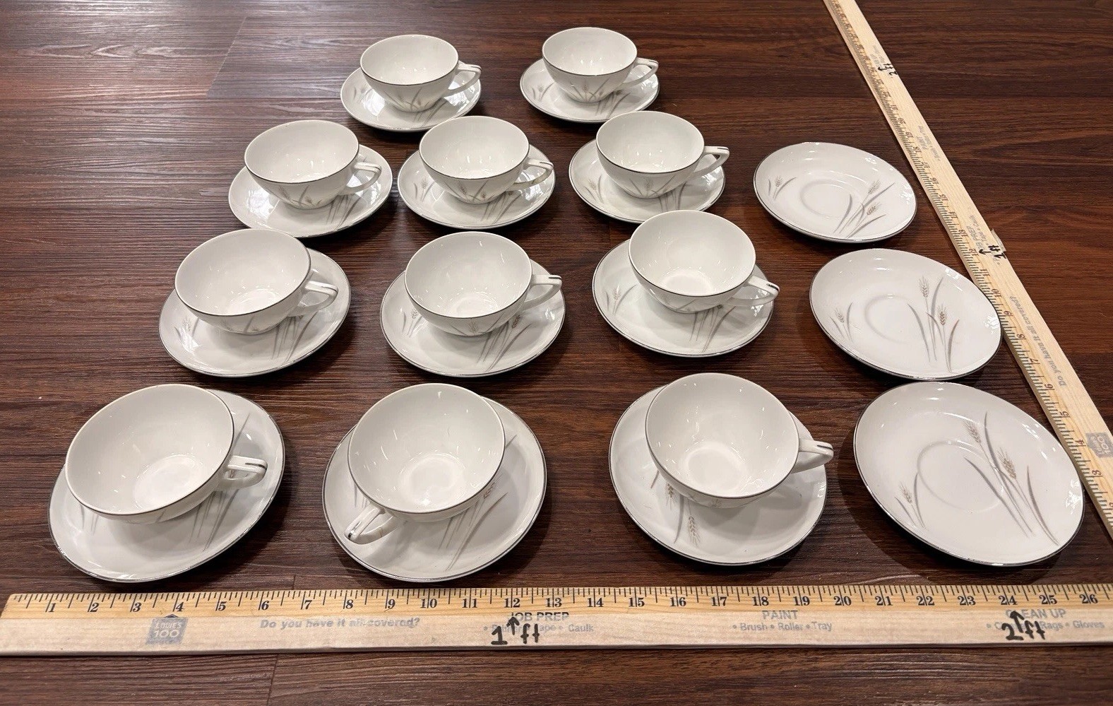 Set Of 25 Platinum Wheat Fine China Japan Tea Cups x 11 And Saucers x 14