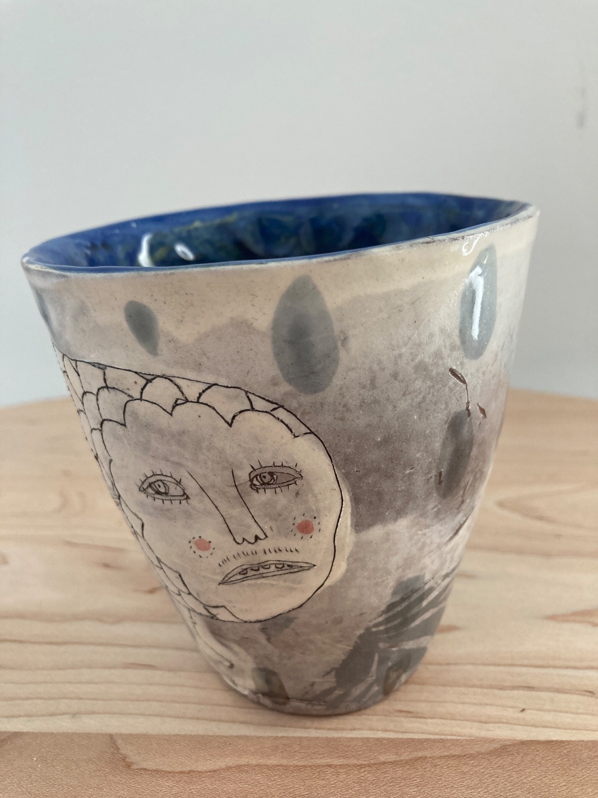 Mug Lynne Hobaica Stoneware Pottery CUP Fish Creature and patterns