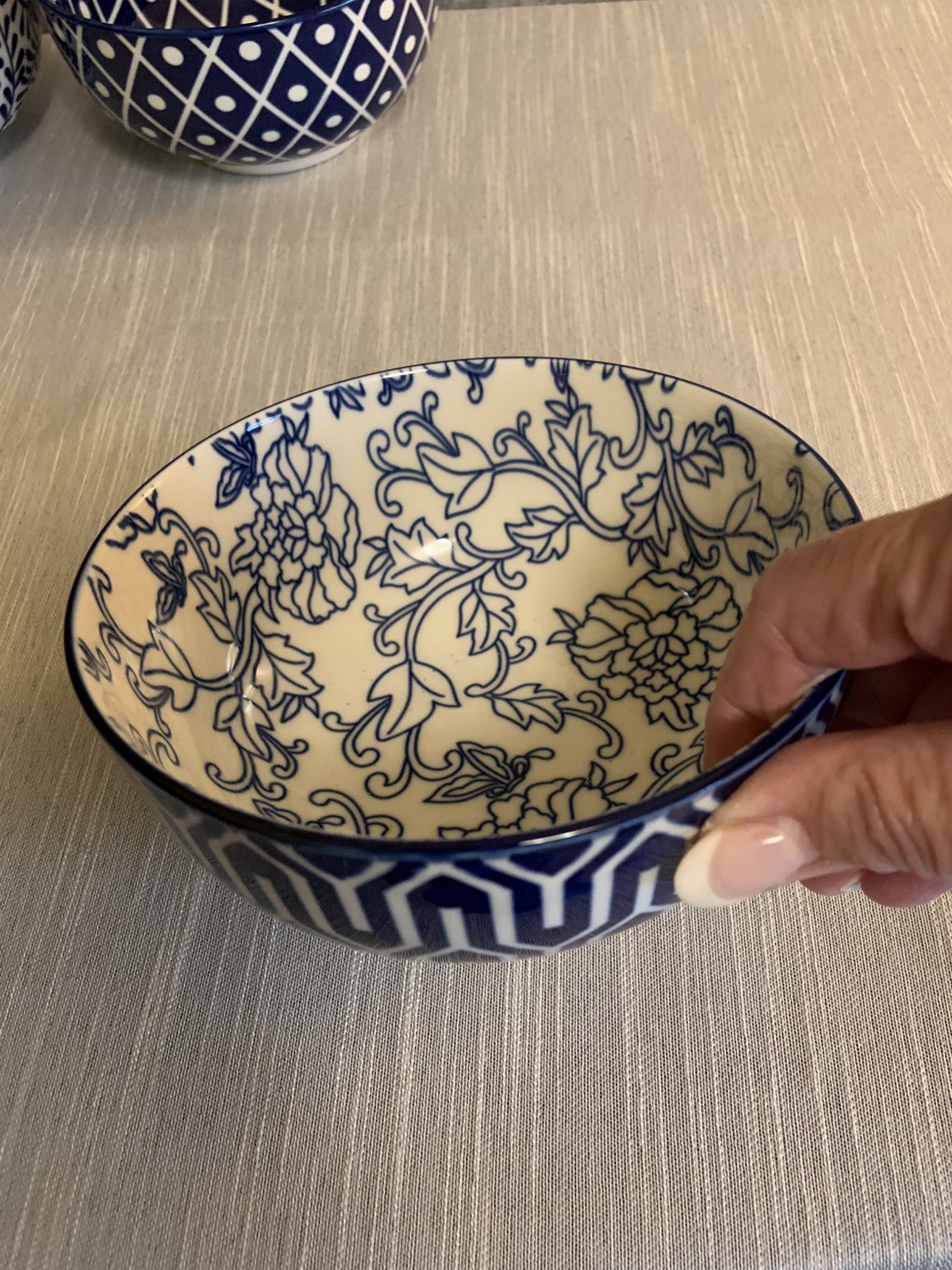Blue and White Porcelain Floral Bowls, Glossy Finish, Set of 4, China, 6 inch