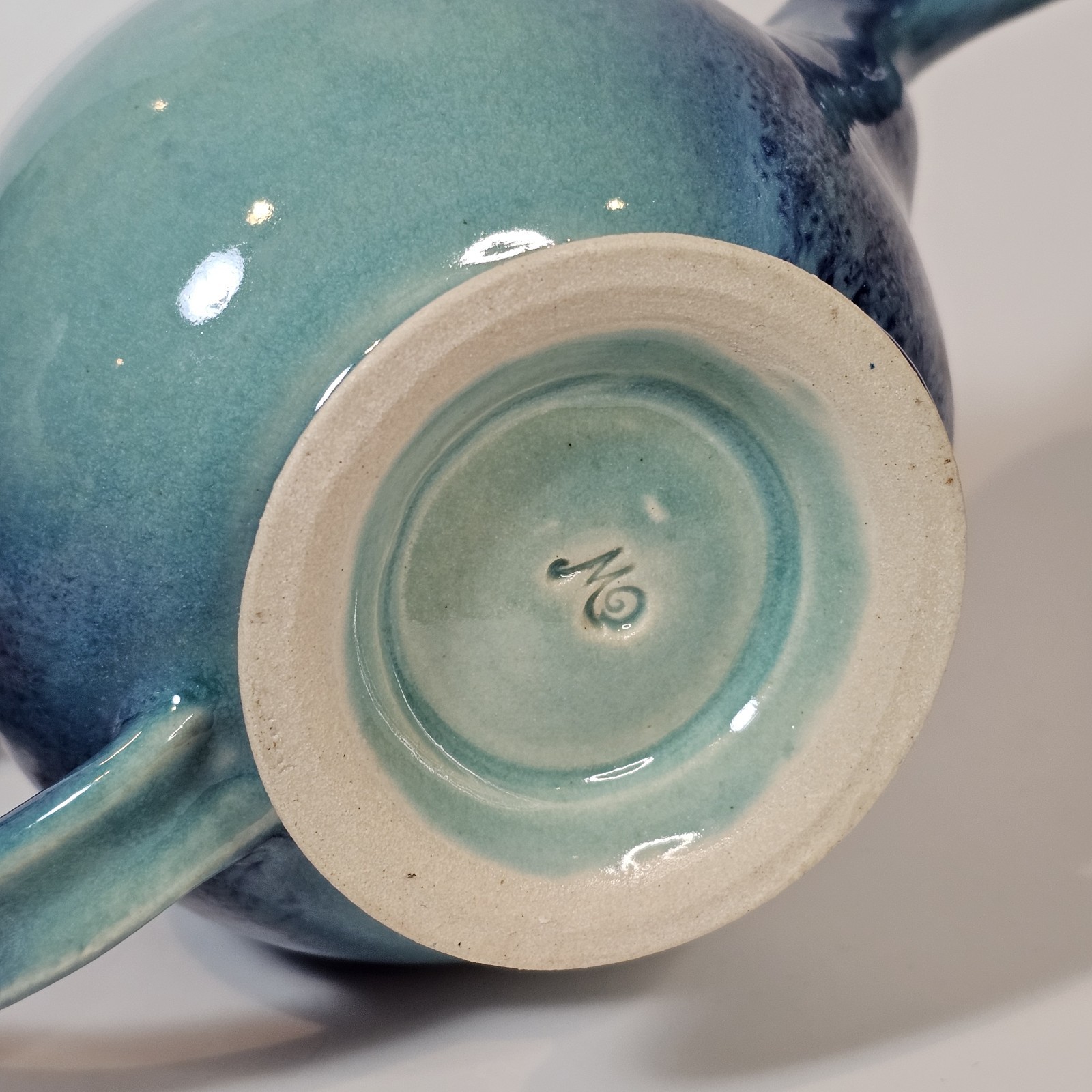 Signed Studio Art Pottery Handmade Teapot Ombre Blue Green Glaze Ceramic