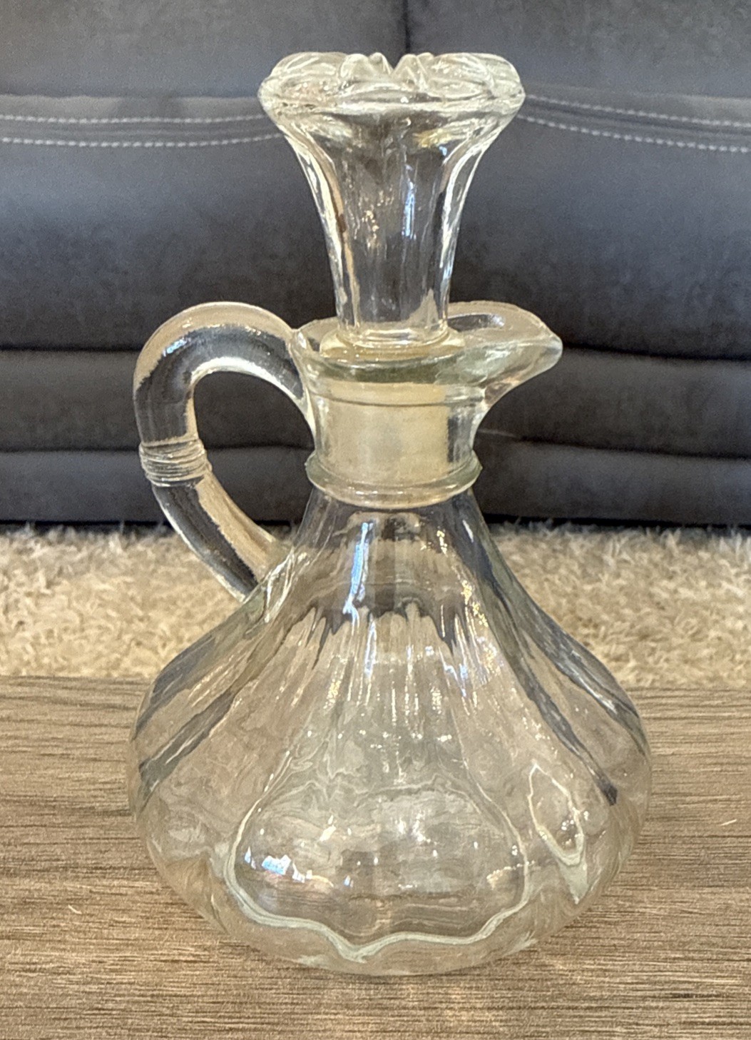 Vintage Clear Glass Oil/ Vinegar Bottle With Stopper-5 & 1/2 Inches Tall