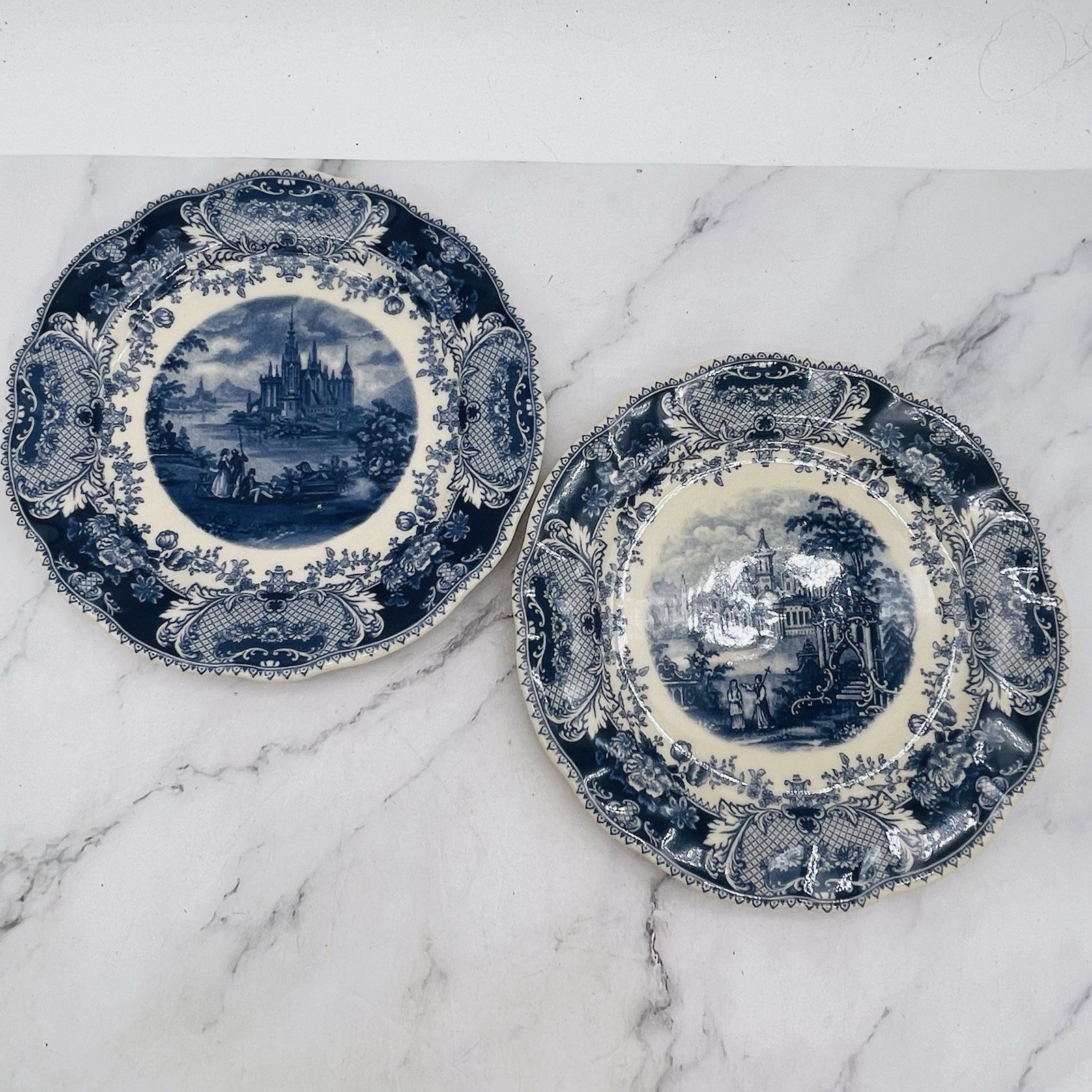 Set of 13 Vtg Atq Blue & White Plates Wall Collage Display Decor Mostly England
