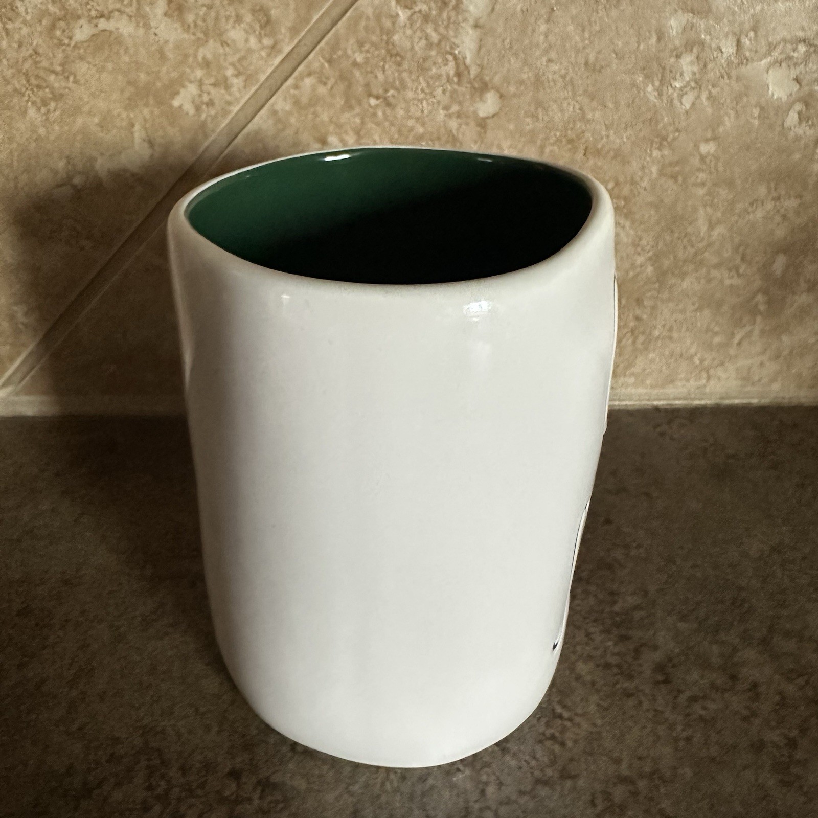 Rae Dunn Christmas Mug “Oh Snap!” Green Interior Winter Santa