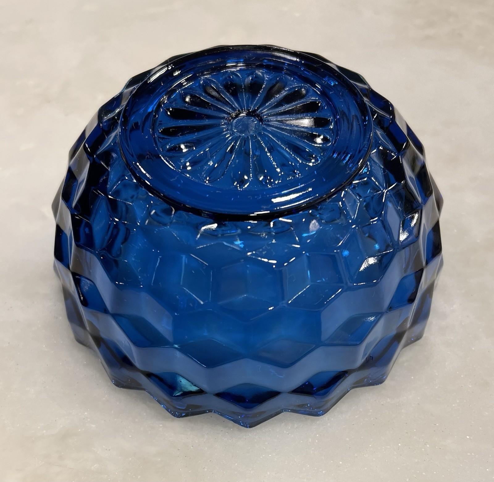Vintage Indiana Glass Cobalt Blue Candy Dish With Lid Diamond Pattern