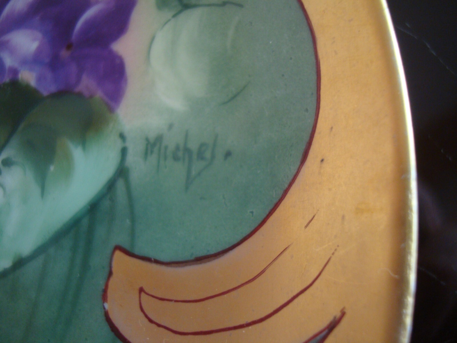HAVILAND LIMOGES HAND PAINTED PLATE PICKARD ARTIST “MICHEL” VIOLETS &GOLD 8 1/2″