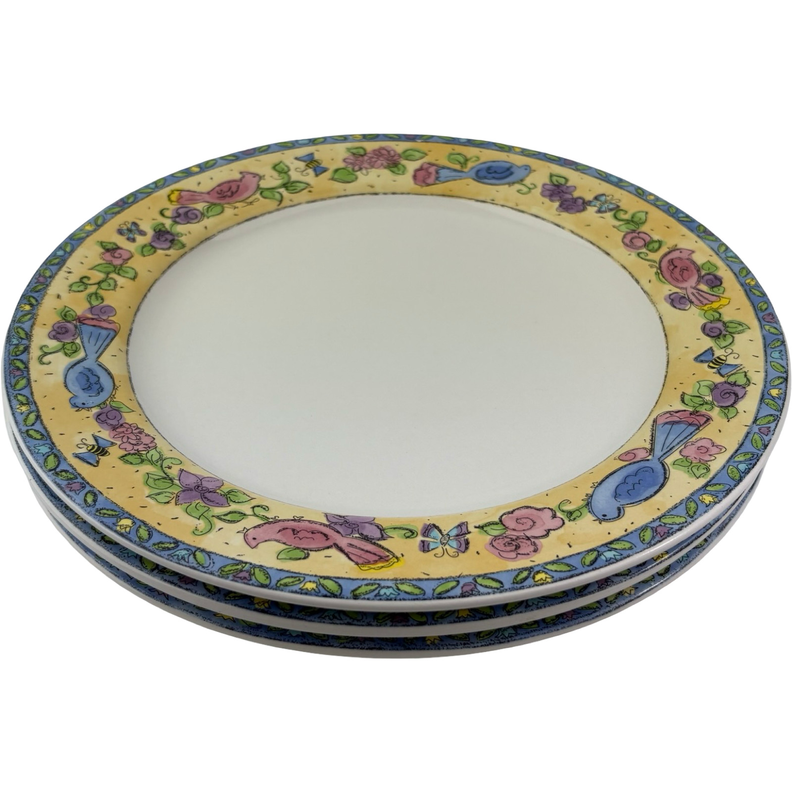 Sango Birds and the Bees Dinner Plates Set of 3 VTG 11″ Sue Zipkin Stoneware