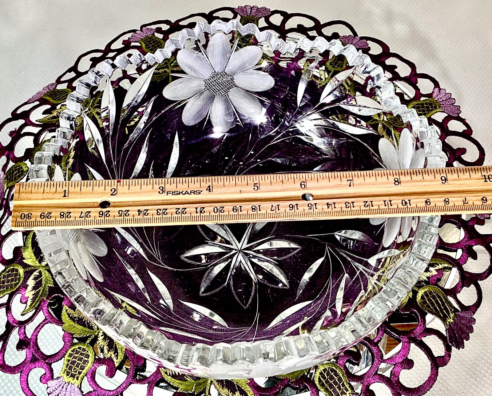 American Brilliant Cut Glass Crystal 9″ Large Heavy Centerpiece Bowl Antique