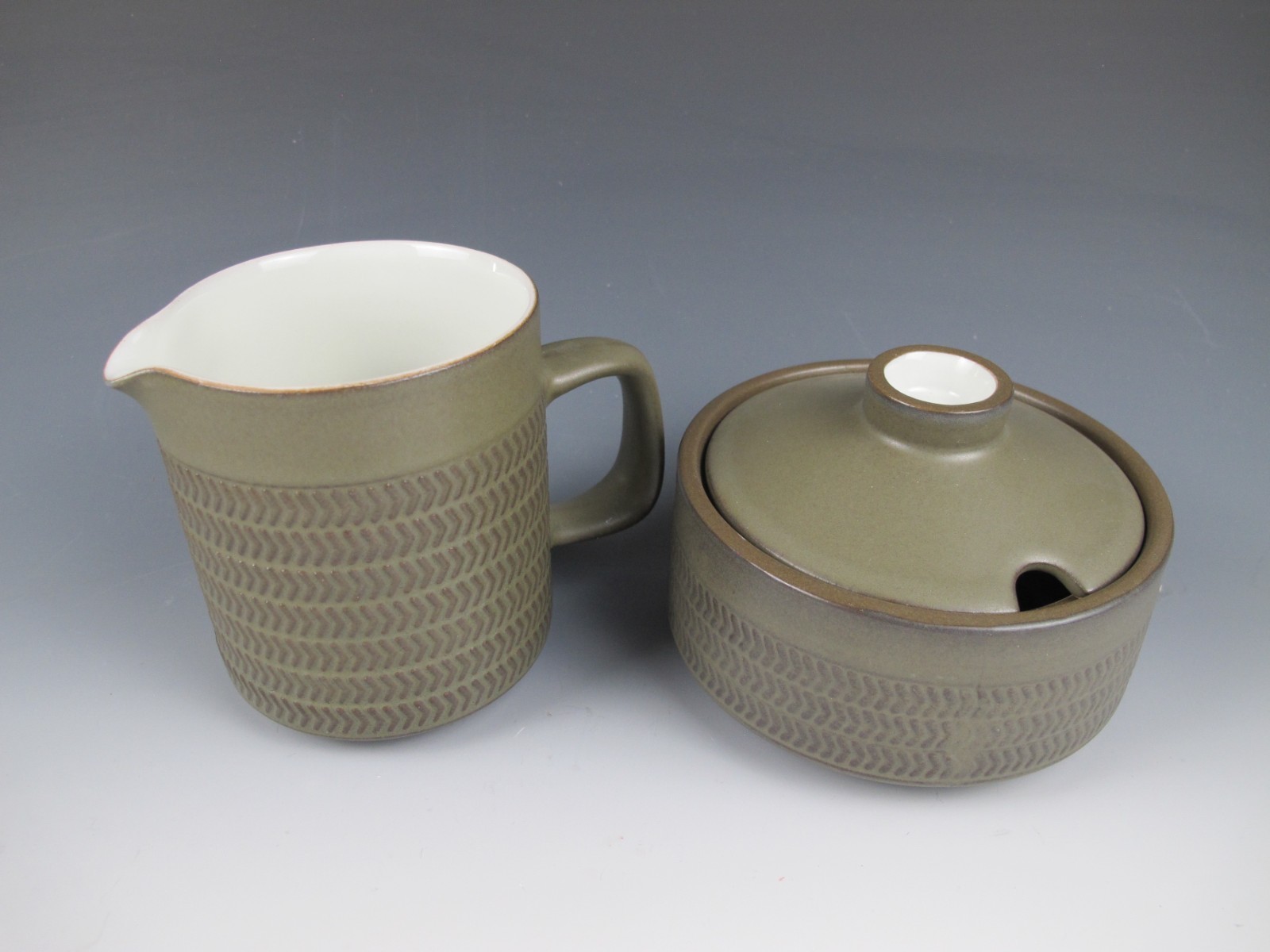 Denby Langley Camelot Dark Green Creamer & Sugar Bowl