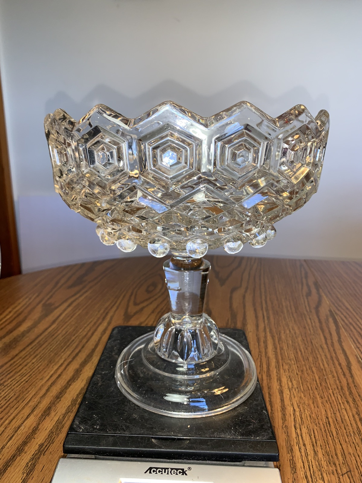 Dalzell Gilmore Leighton Hexagonal Bull’s Eye Open Compote EAPG 9″ Antique 1890s