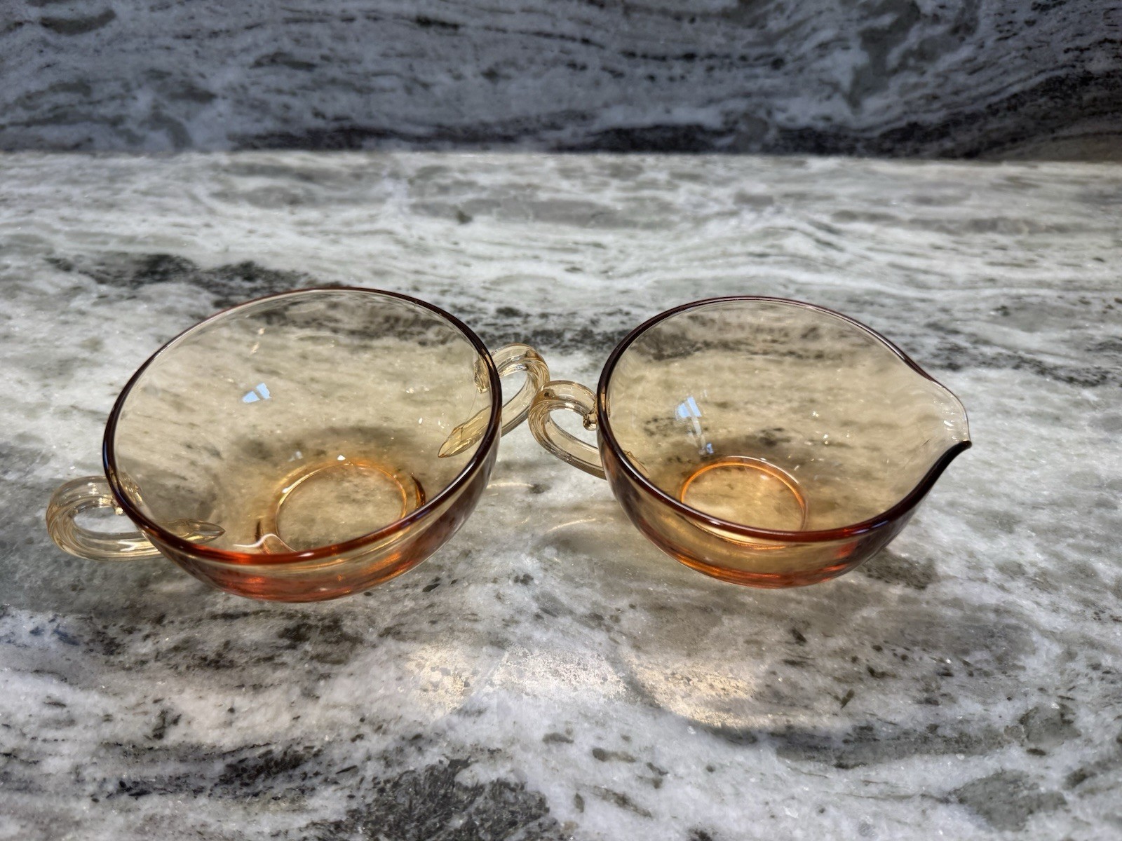 Vintage Amber Glass Creamer and Sugar Bowl Set – Mid-Century Depression Style