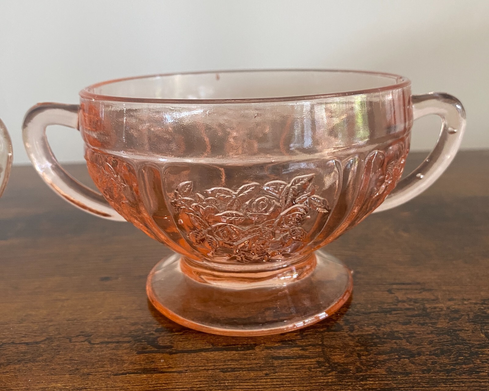 Vintage Pink Depression Glass Sugar Bowl and Creamer