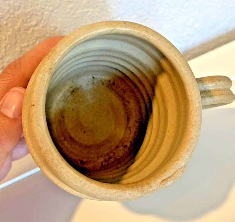 Vintage Williamsburg Pottery 1992 Salt Glaze Cobalt Blue Leaf Mug Cup