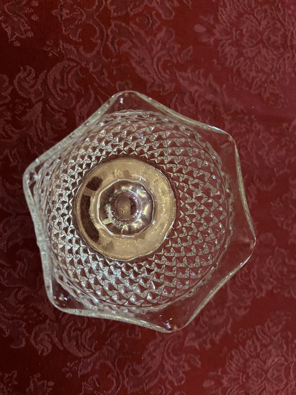 Vtg Clear Pedestal Dish / Sugar Bowl Scalloped Edge Diamond Cut