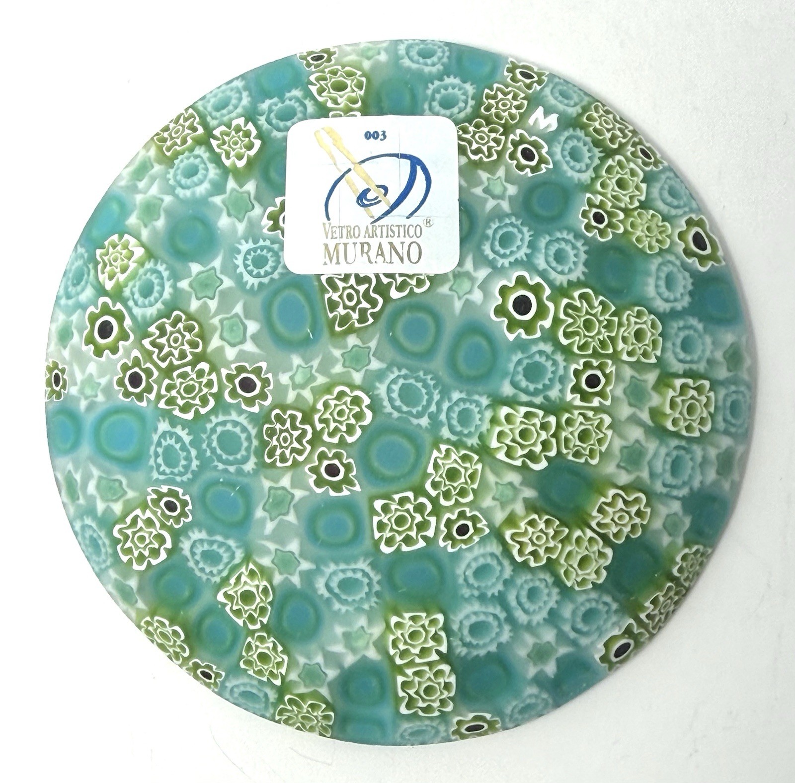 ERCOLE MORETTI Murano Millefiori Art Glass Dish Blue Green Plate Bowl Box COA