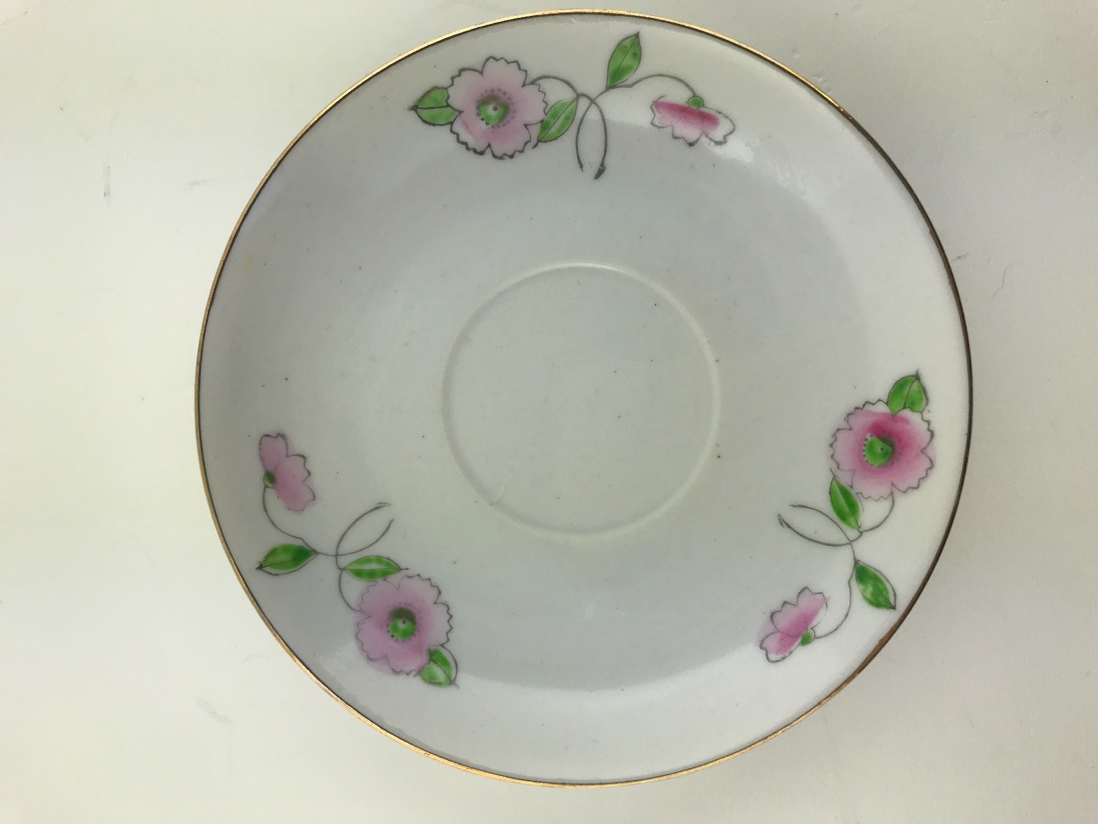 2 Pink Floral Print Saucers Gold Trim Made In Occupied Japan Antique A10-10