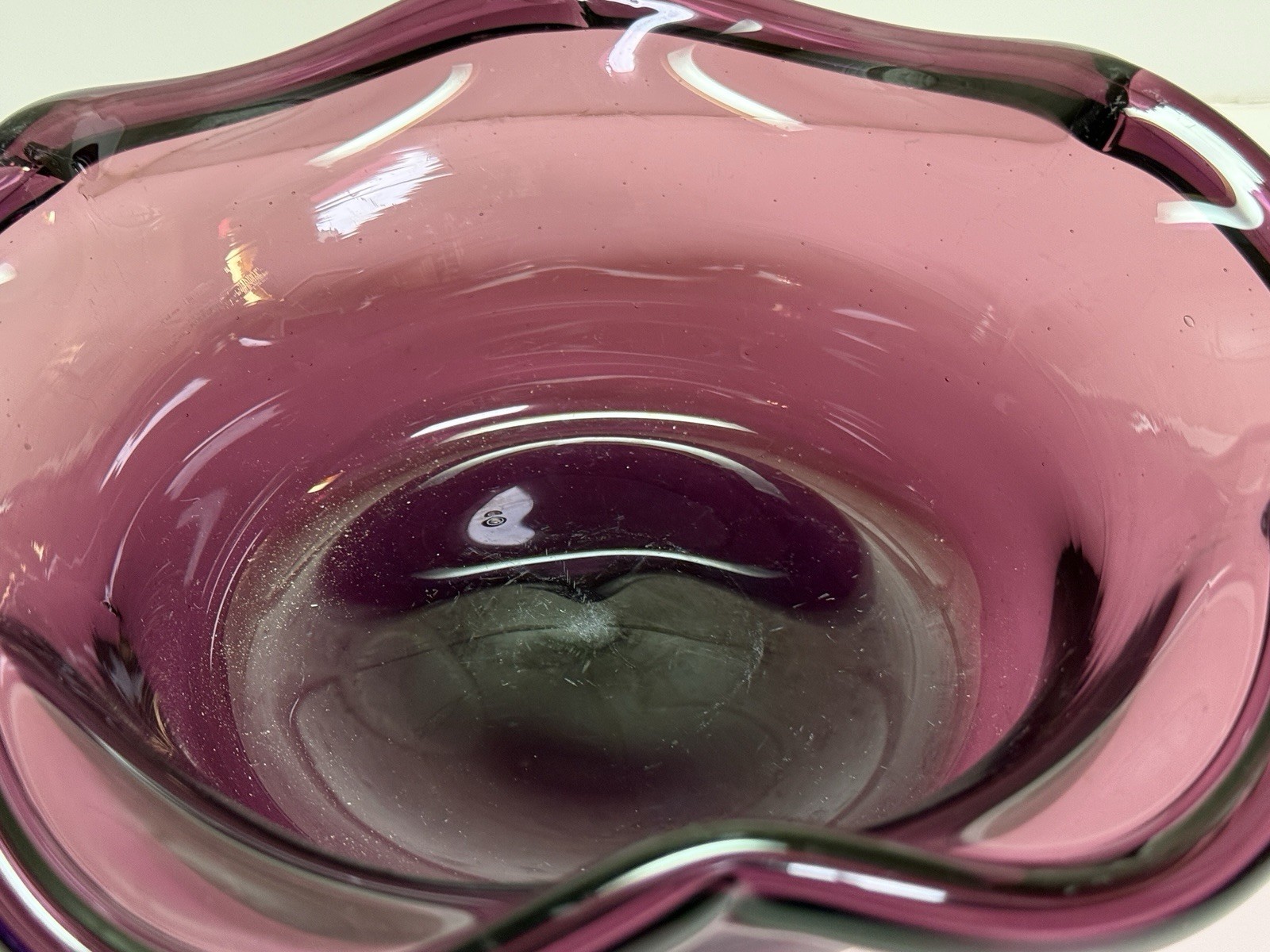 Vintage Art Glass Amethyst Purple Glass Ruffled Bowl