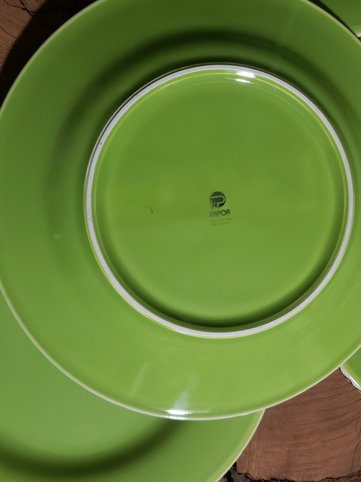Set Of 6 Fapor Portugal Vivid Green Ceramic Dinner Plate.