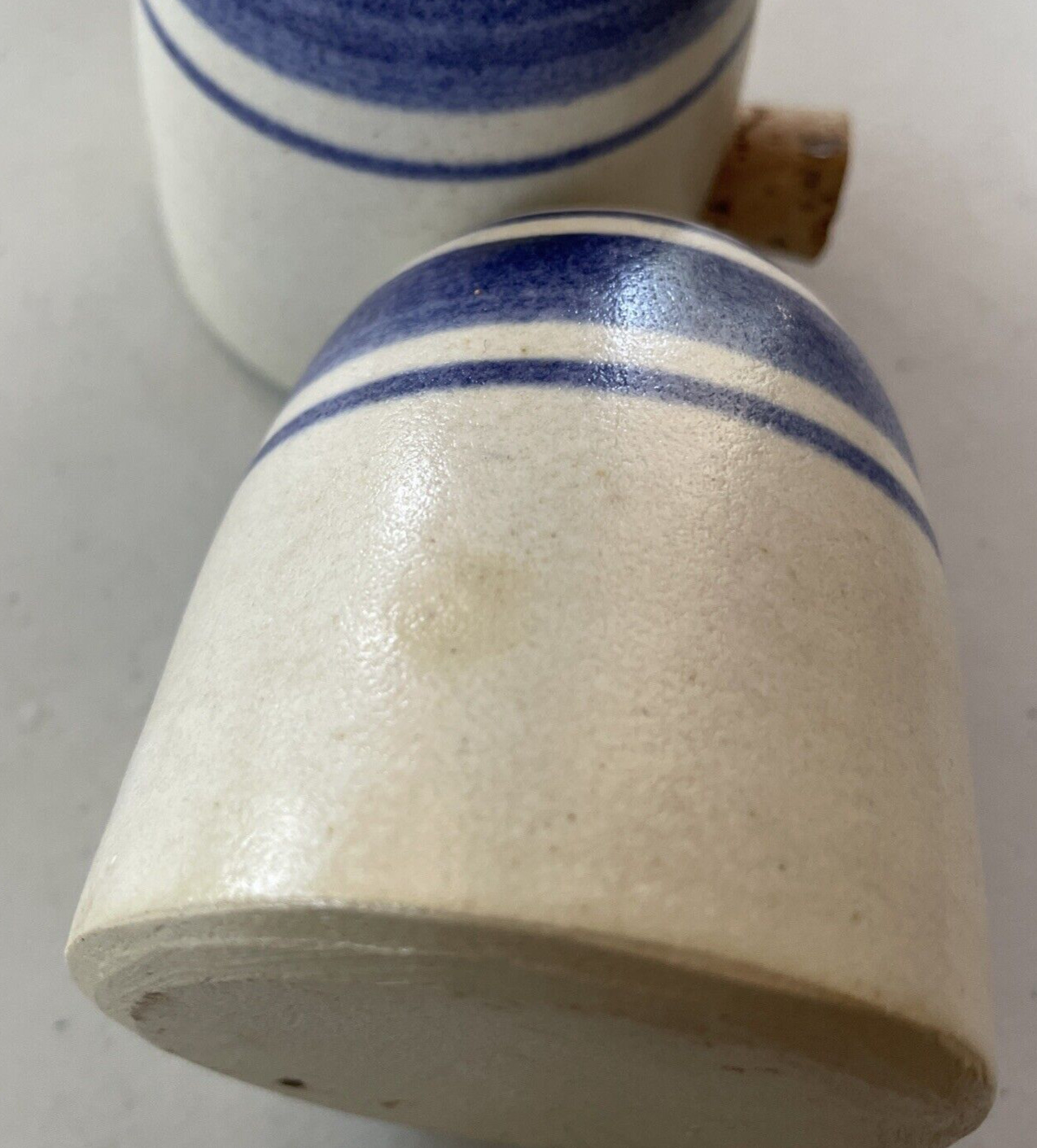 Handmade Pottery Salt & Pepper Dome Shakers Blue Beige Signed Corked Cottagecore