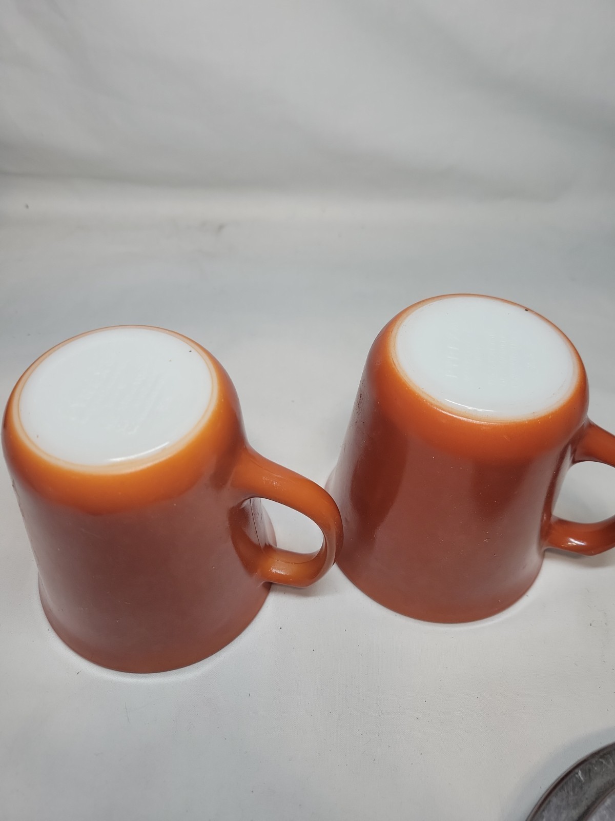 Set of 2 Vintage PYREX Corning Burnt Orange Rust Brown Coffee Cups Mugs D Handle