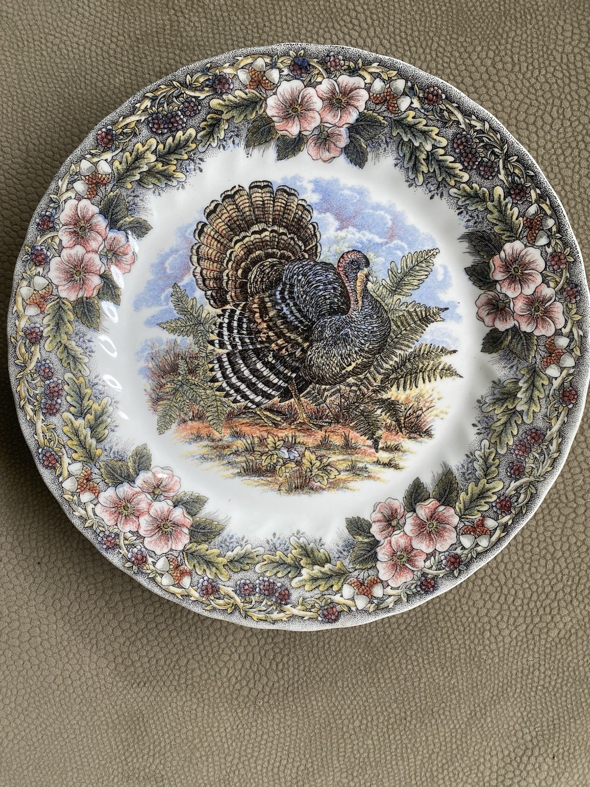 (4) Queen’s Thanksgiving 10” Dinner Plates Turkey Myott Factory Multicolor Reti