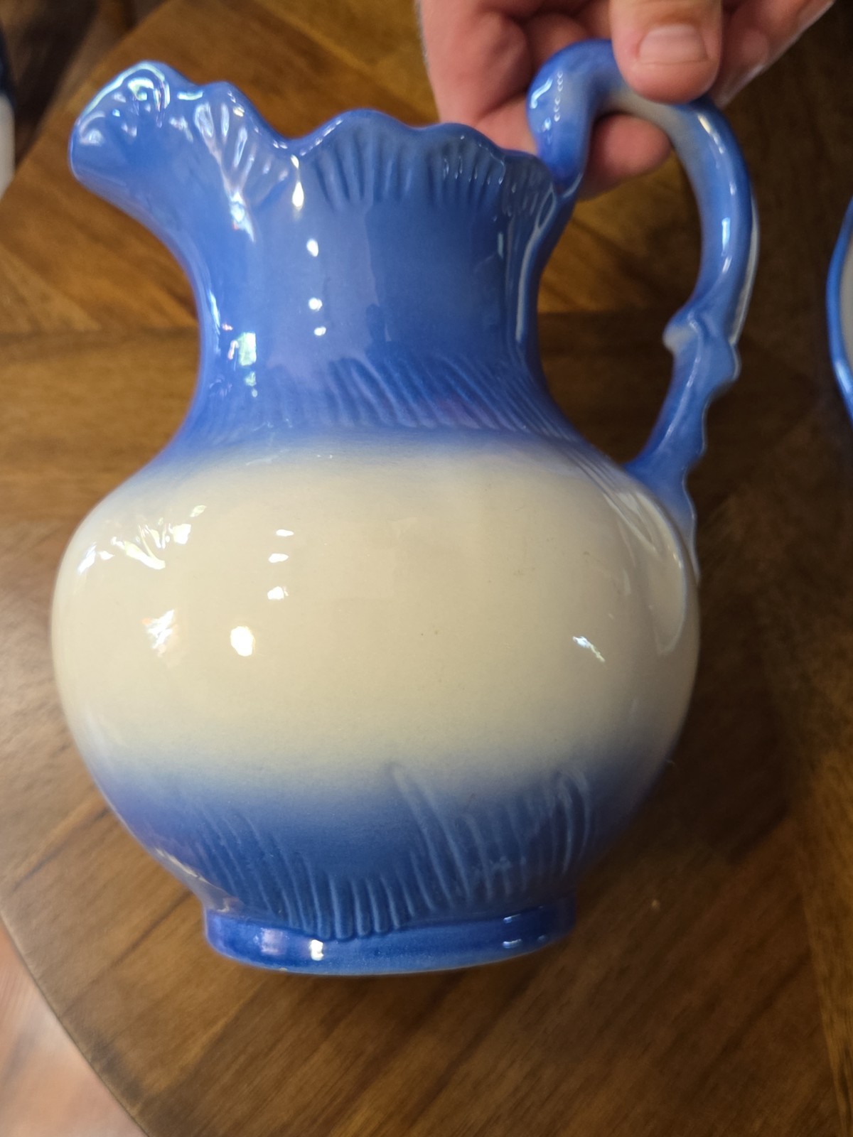 Pitcher and Bowl Set Wash Basin Blue And White Farmhouse Pottery Home Decor