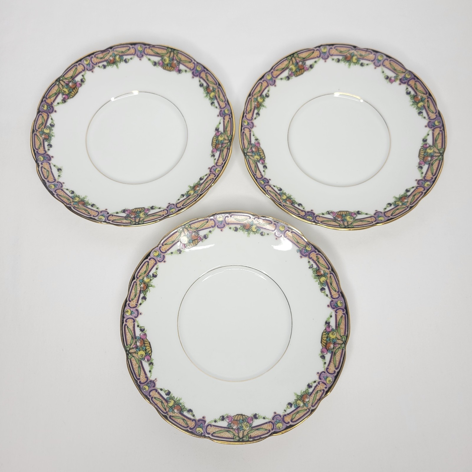 Set of 6 WG & Co Limoges France Floral Porcelain Cream Soup Bowls and Saucers