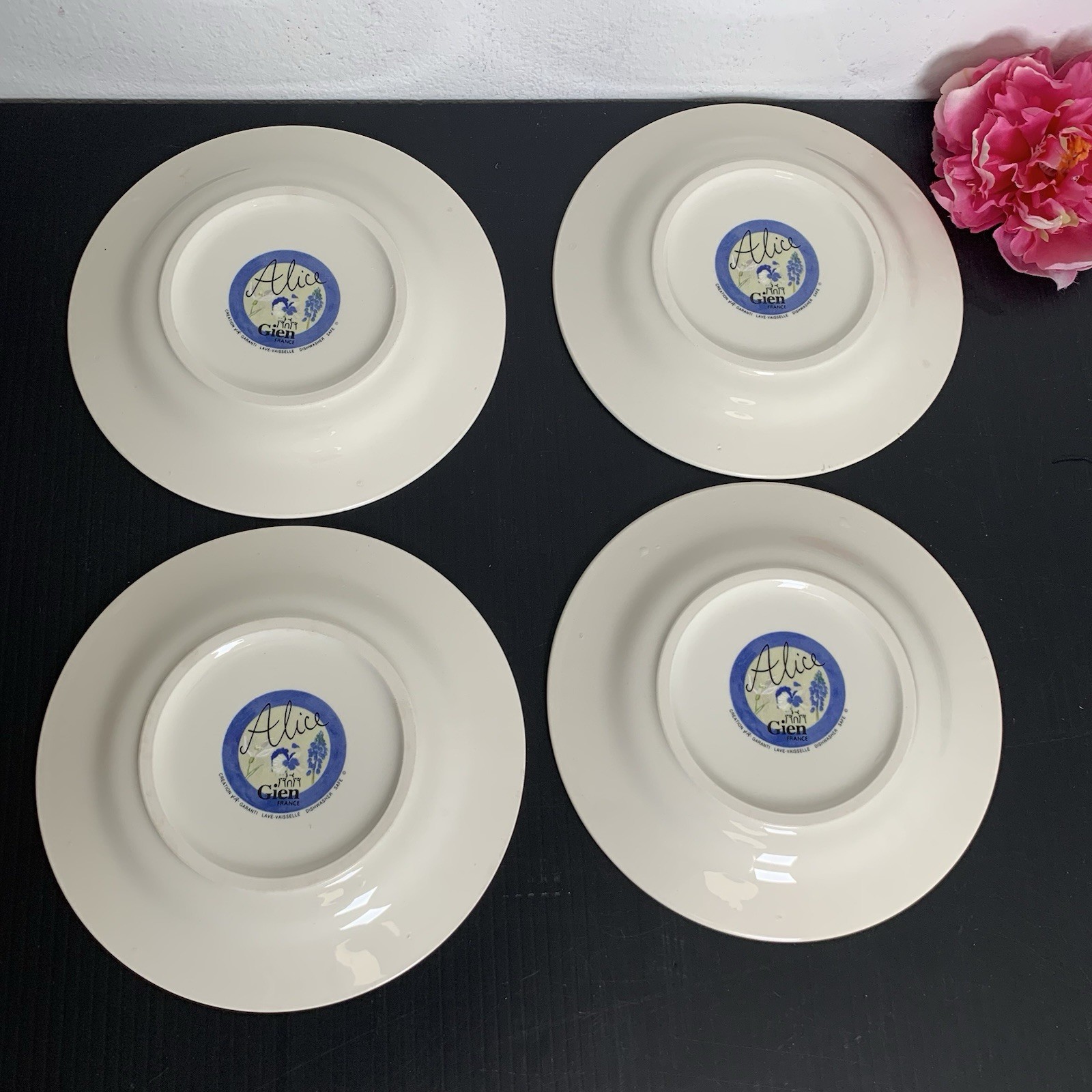 Gien France – Alice Blue Floral Salad Dessert Plates – Set of 4