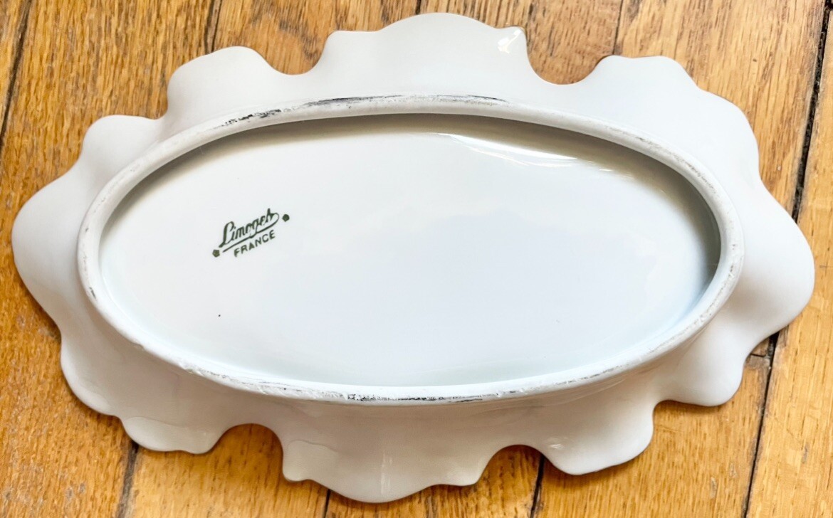 2 Limoges France Porcelain Tray Gold Trim Rose Floral Candy Nut Tidbit Dish Lot