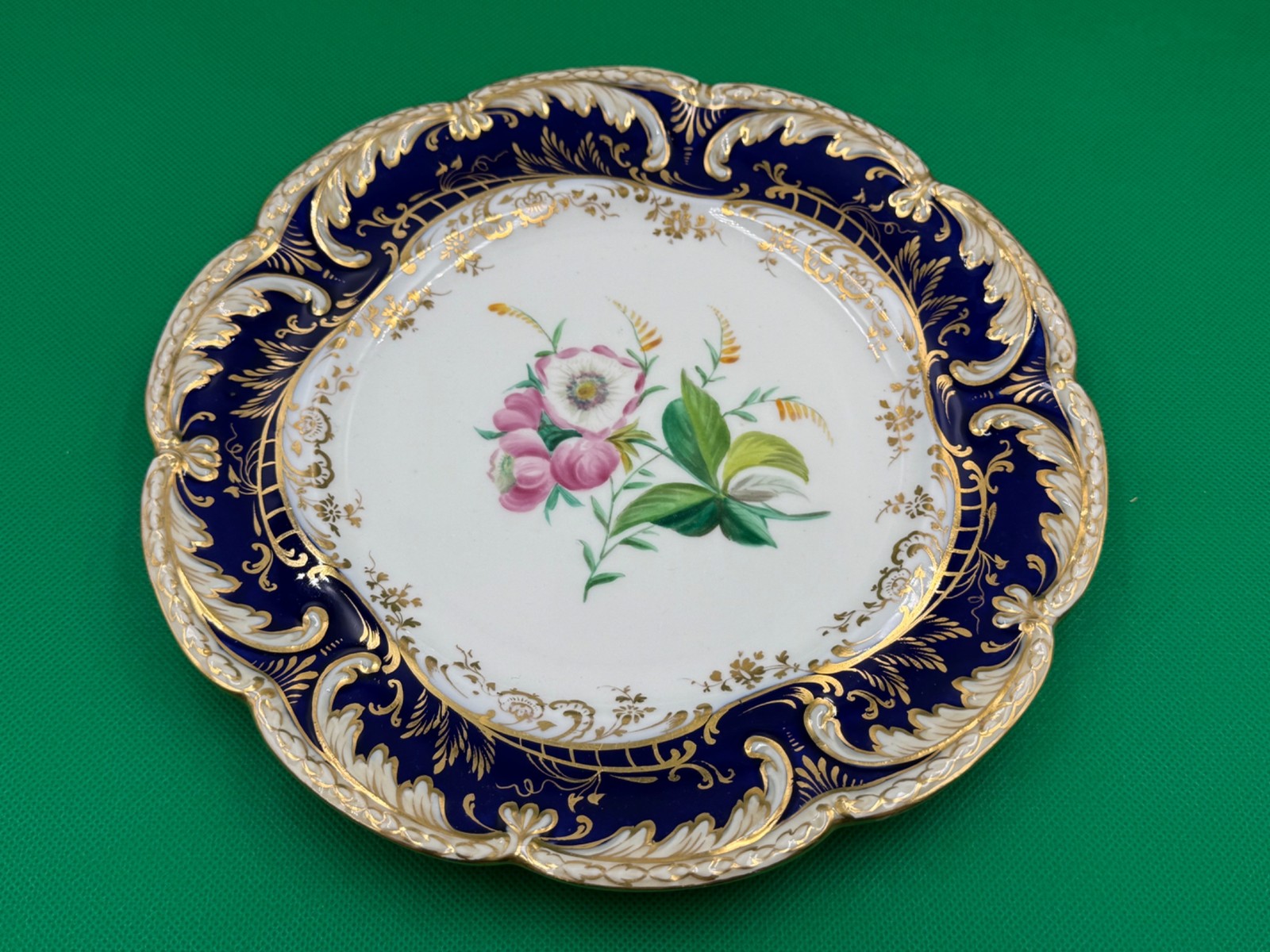 Set of 11 Antique Cobalt Blue & Gold Hand Painted Floral Luncheon Plates