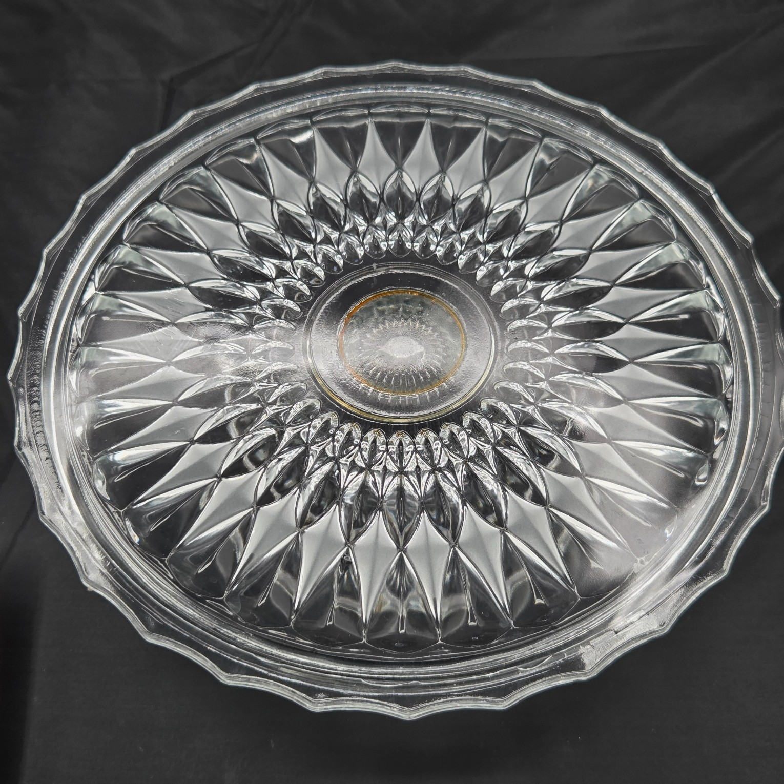 Jeanette Depression Glass Clear Windsor Diamond Pedestal Cake Plate Stand