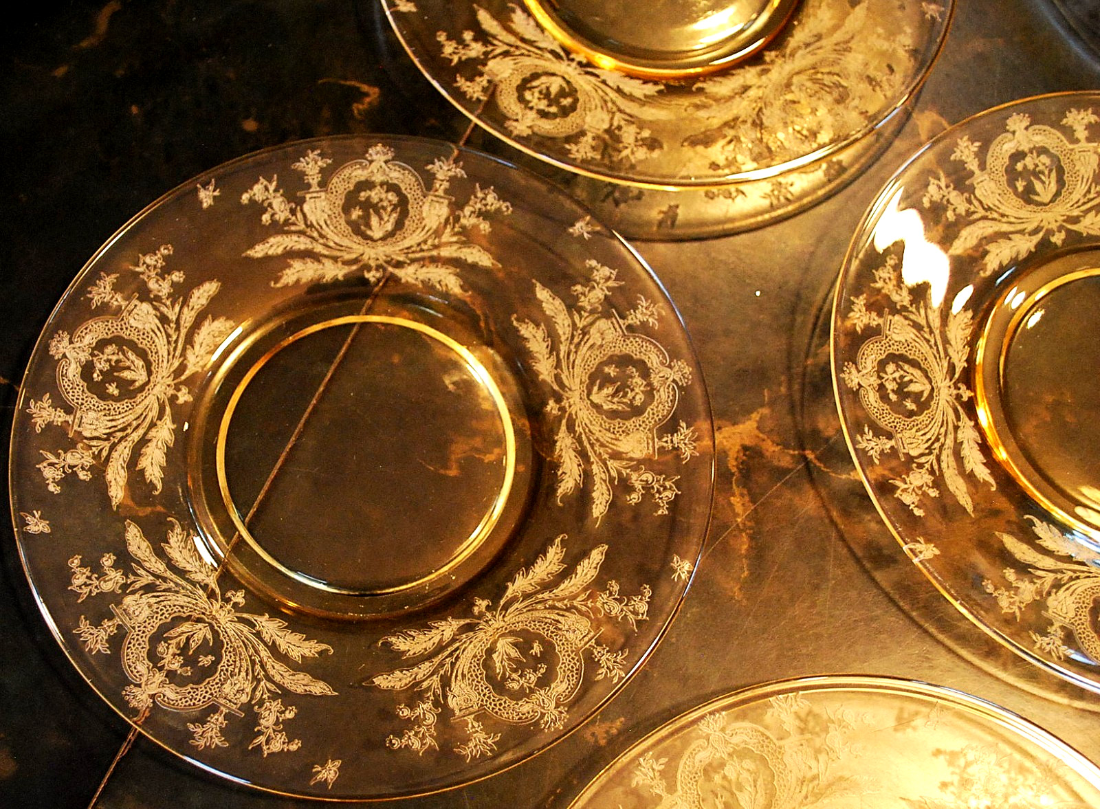 Vtg Set 10 LA FLEURE YELLOW 7.25″ Glass Lunch Plates Deco 1920 TIFFIN FRANCISCAN